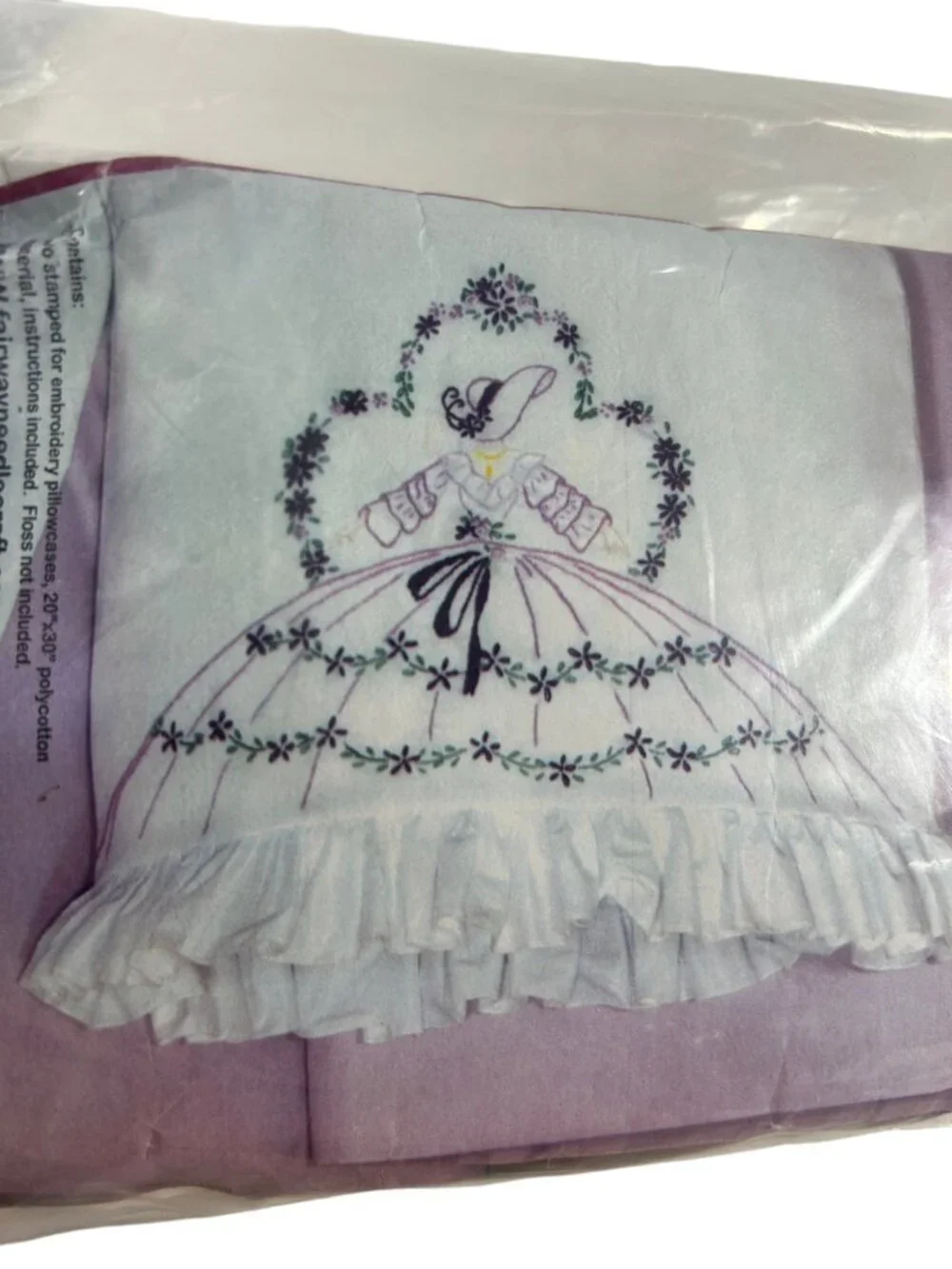 Fairway Needlecraft Stamped Embroidery Pillowcase Kit Somba Lady 82527 Ruffled